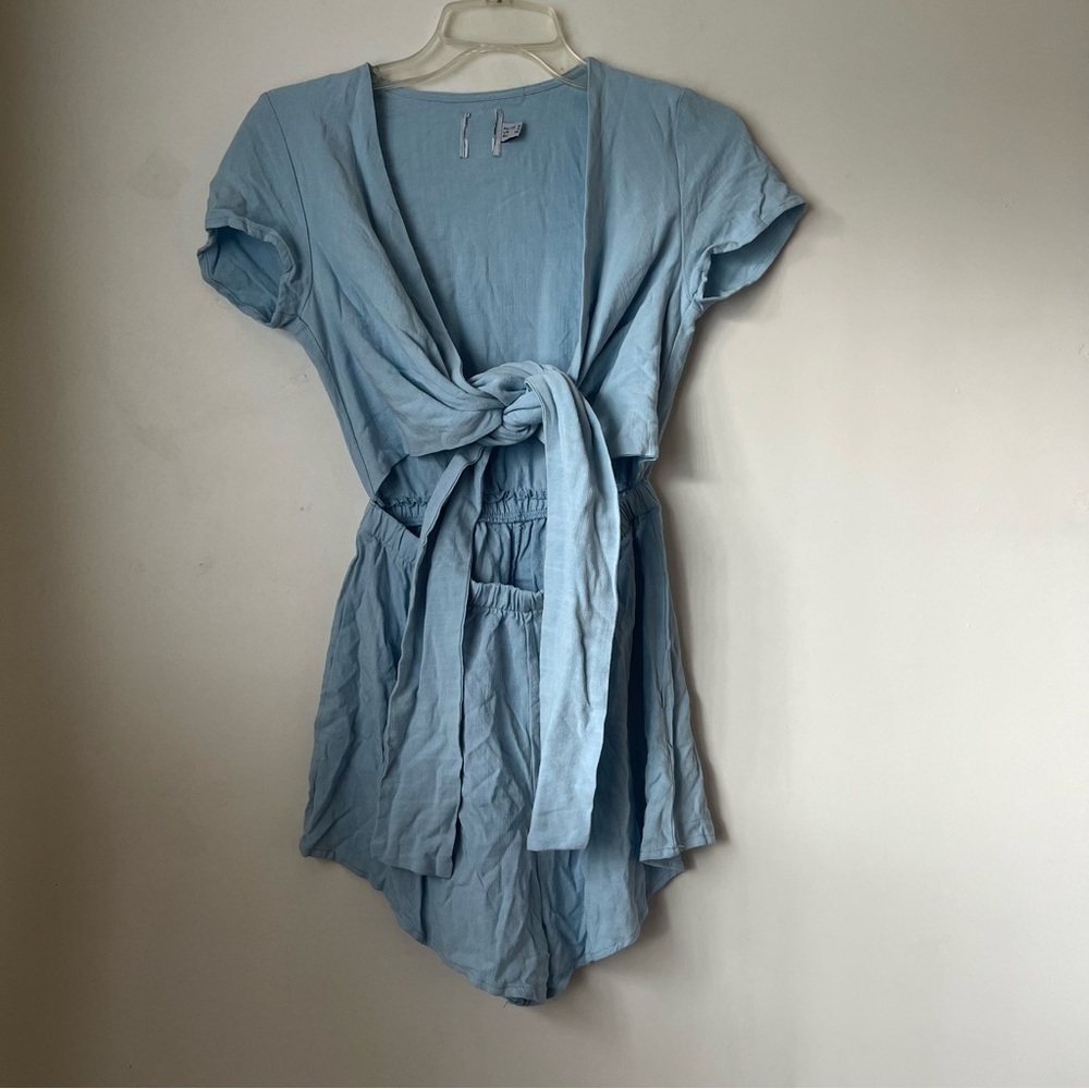 Princess Polly Light Blue Ragnar Tie Front Romper 2